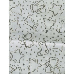 Christmas Fabric Cotton 46" x 23" Cream Gold Outline Stitched Pictures Art Quilt